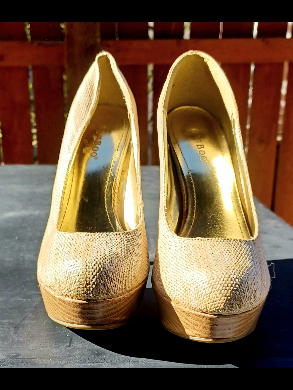 BAMBOO Metallic Tan/ Gold Textured Platform Pumps